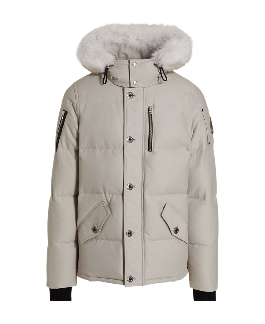 Moose Knuckles Fur Trim Hooded Down Coat In Gray