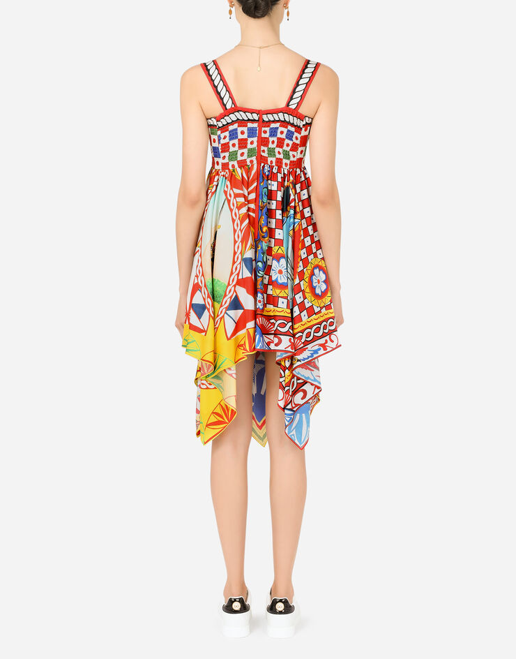 Dolce & Gabbana Short Carretto-print Twill Dress In Multicolor