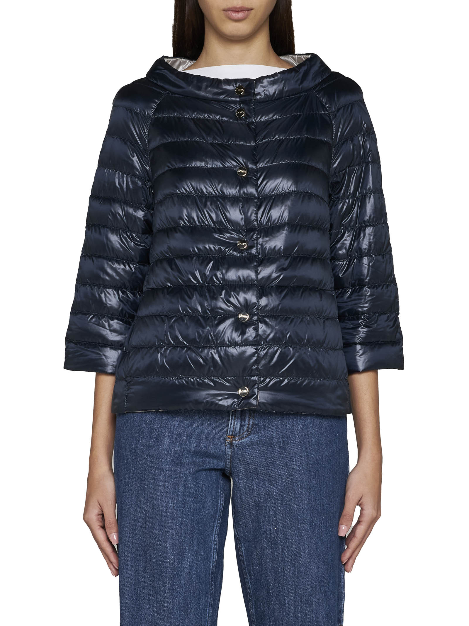 Herno Blue Padded Reversible Jacket In Polyamide Woman In Black