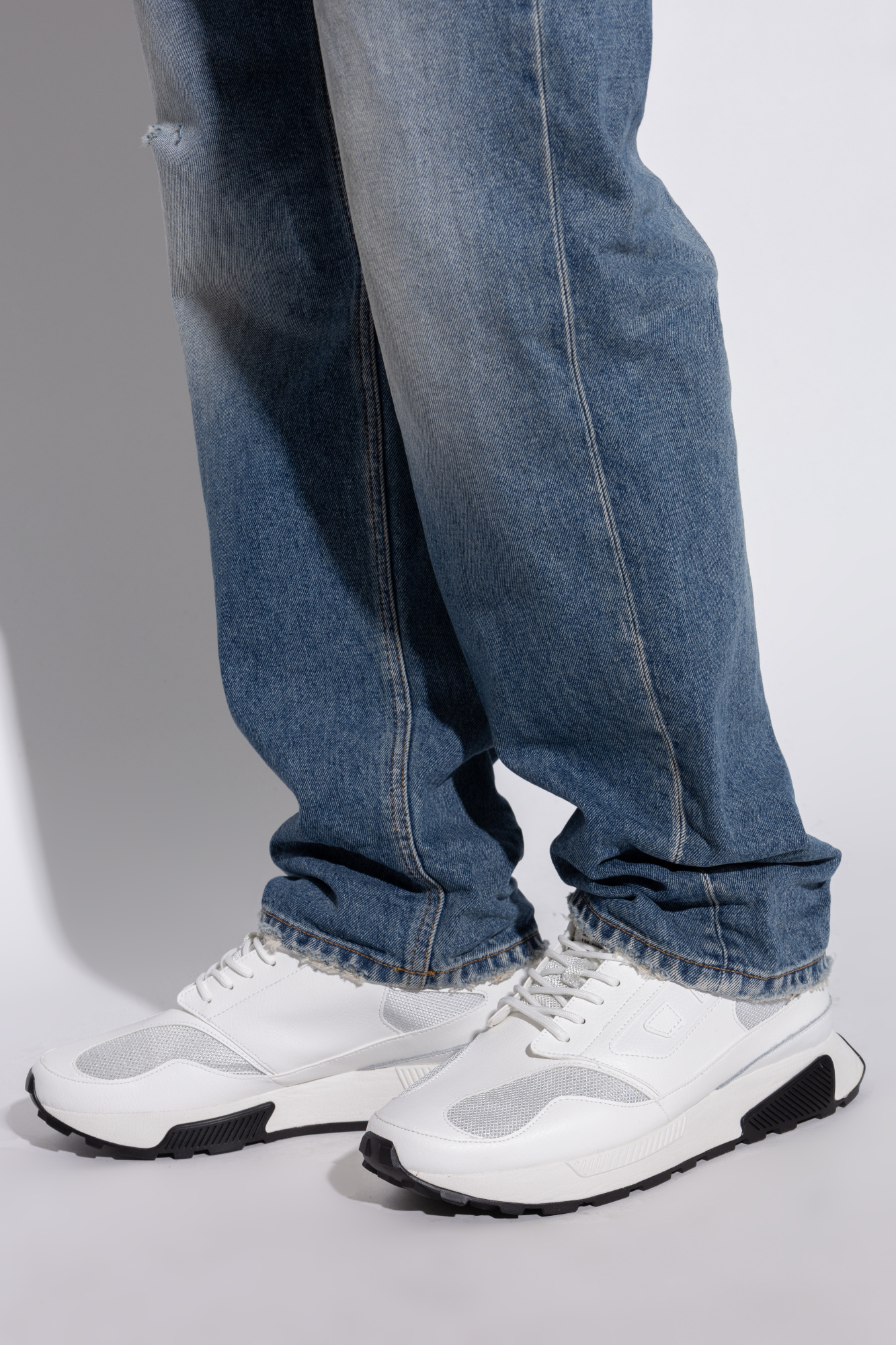 Diesel Controlled Mesh Panels Round Toe Sneaker In White