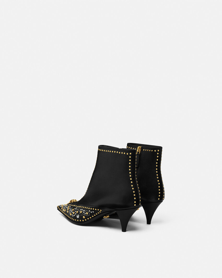 Versace Studded La Medusa Ankle Boots In Black