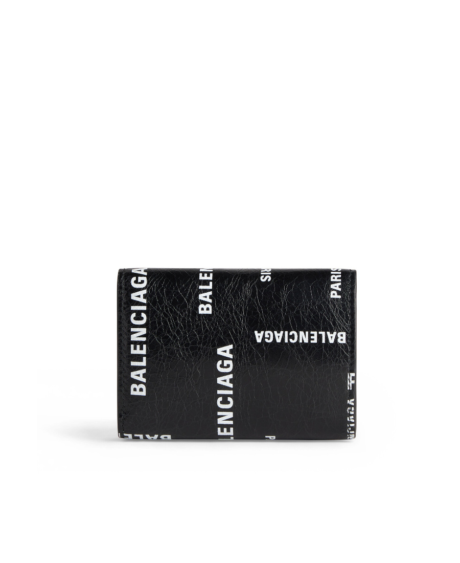 Balenciaga Allover Logo Printed Coin Mini Wallet In Black