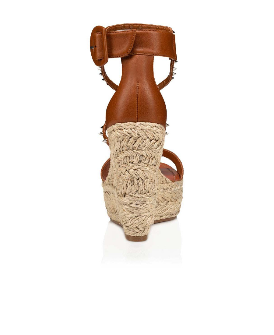 Christian Louboutin Chocazeppa 120 Studded Leather Espadrille Wedge Sandals In Nude