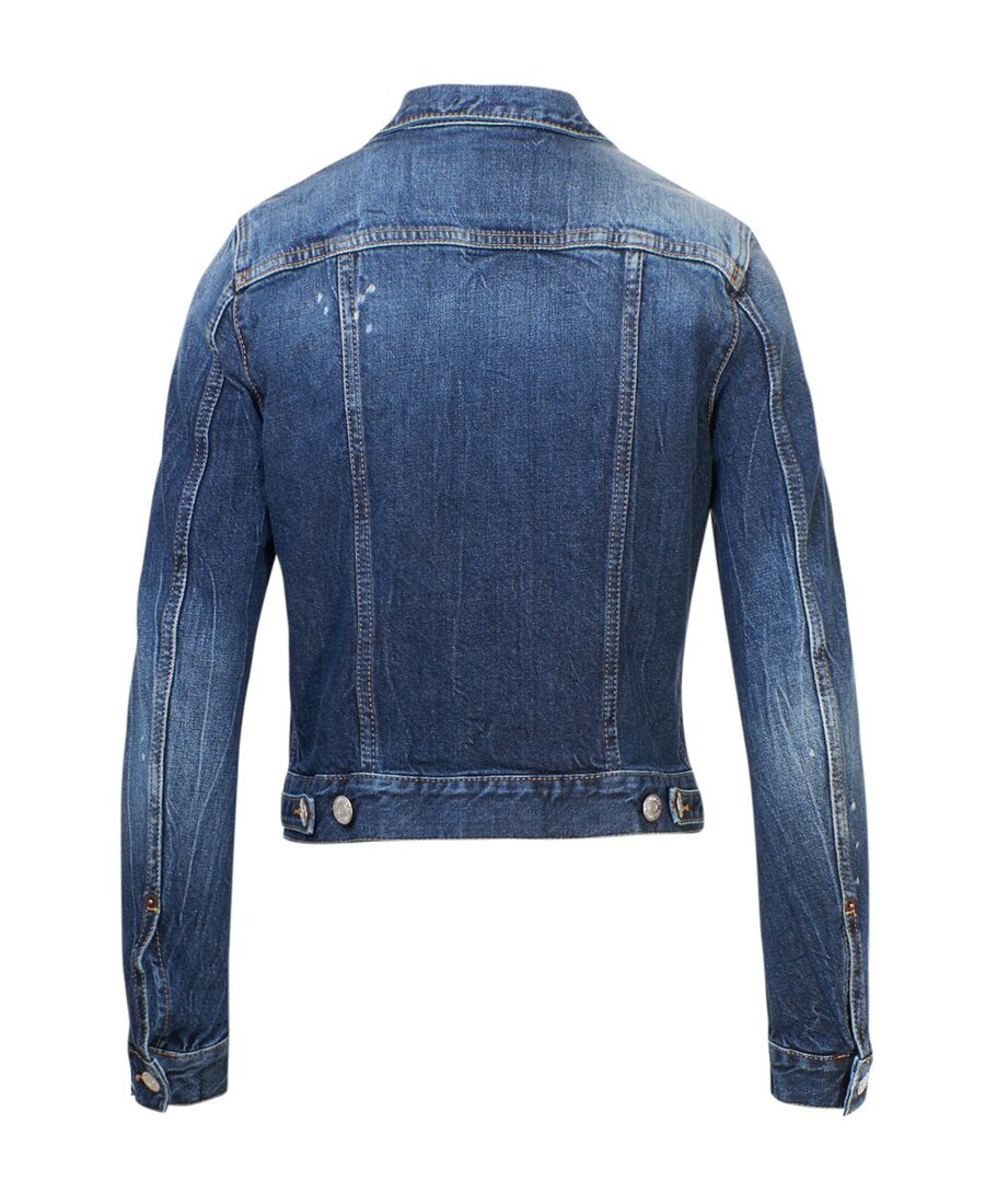 Shop Dsquared2 Cropped Embroidered Denim Jacket In Blue