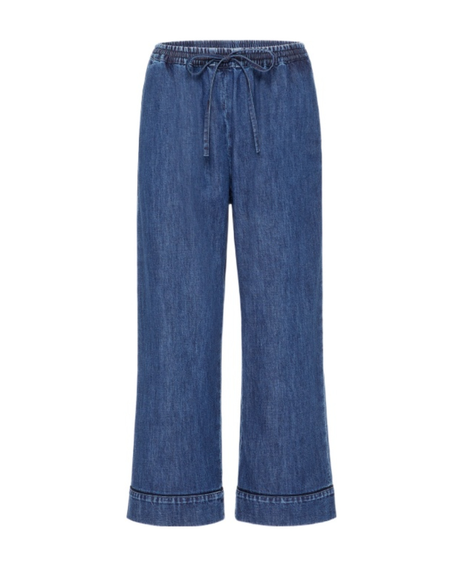 Valentino Drawstring Straight-leg Cropped Trousers In Blue