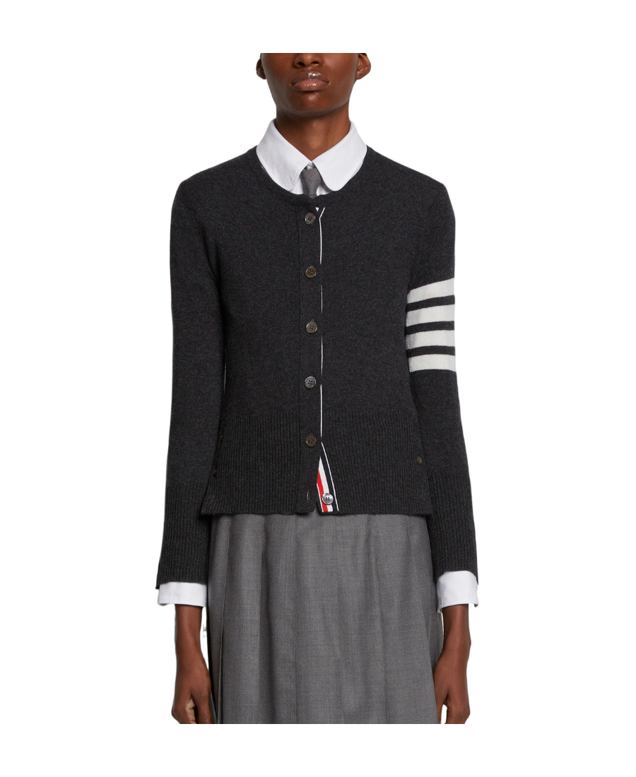 Thom Browne Cashmere Crew Neck Cardigan In Black
