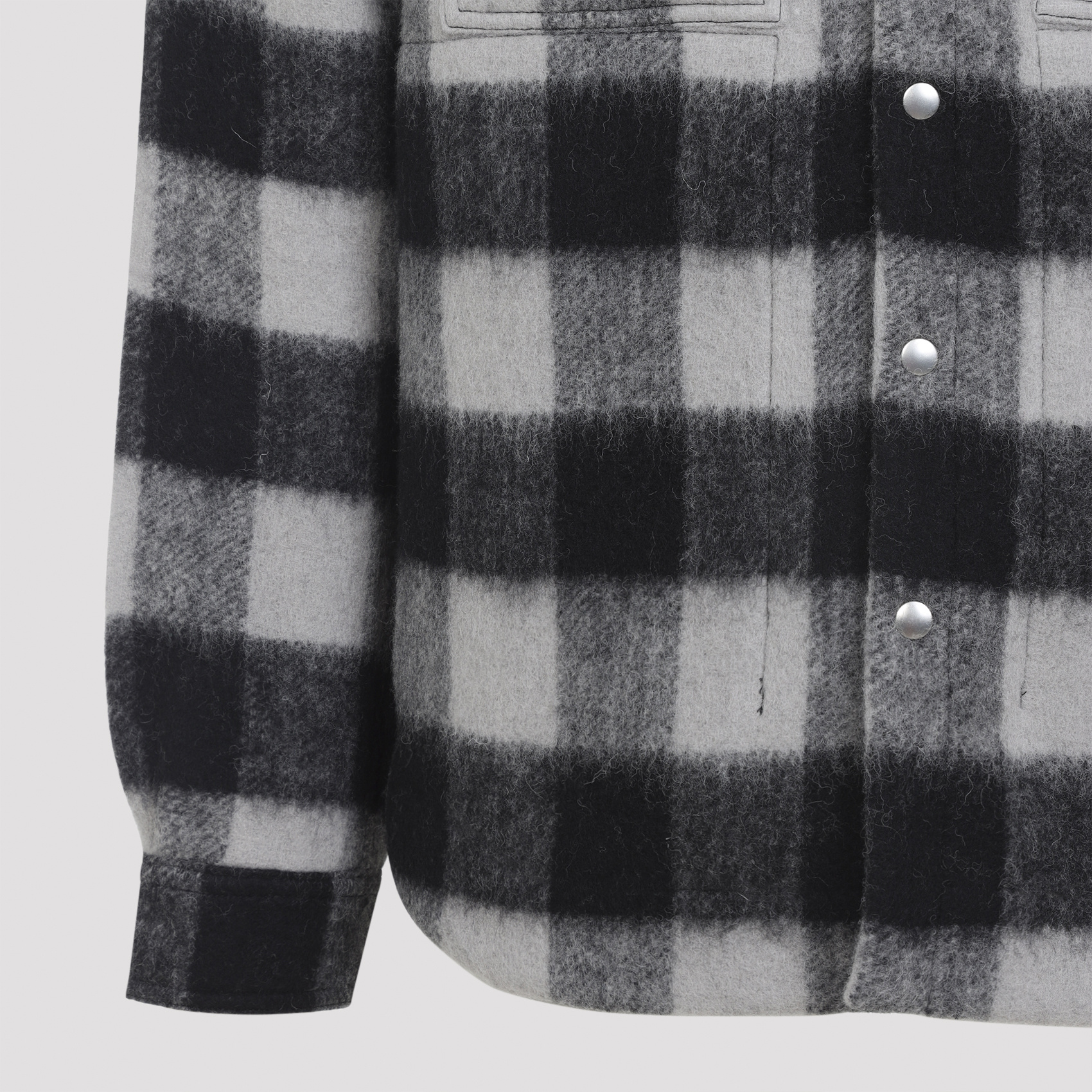 Rick Owens Checked Pattern Long Sleeve Outer Shirt In Gray