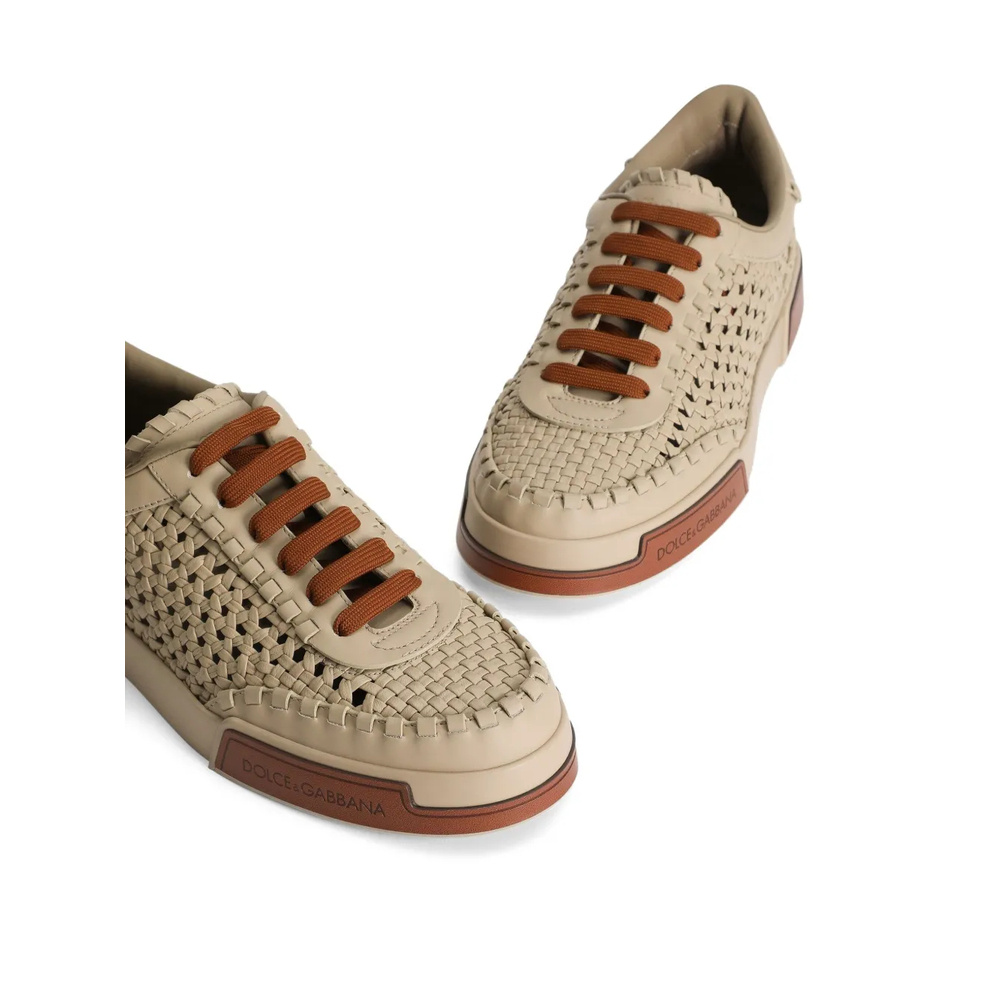 Dolce & Gabbana Cappuccino Leather Portofino Sneakers In Nude