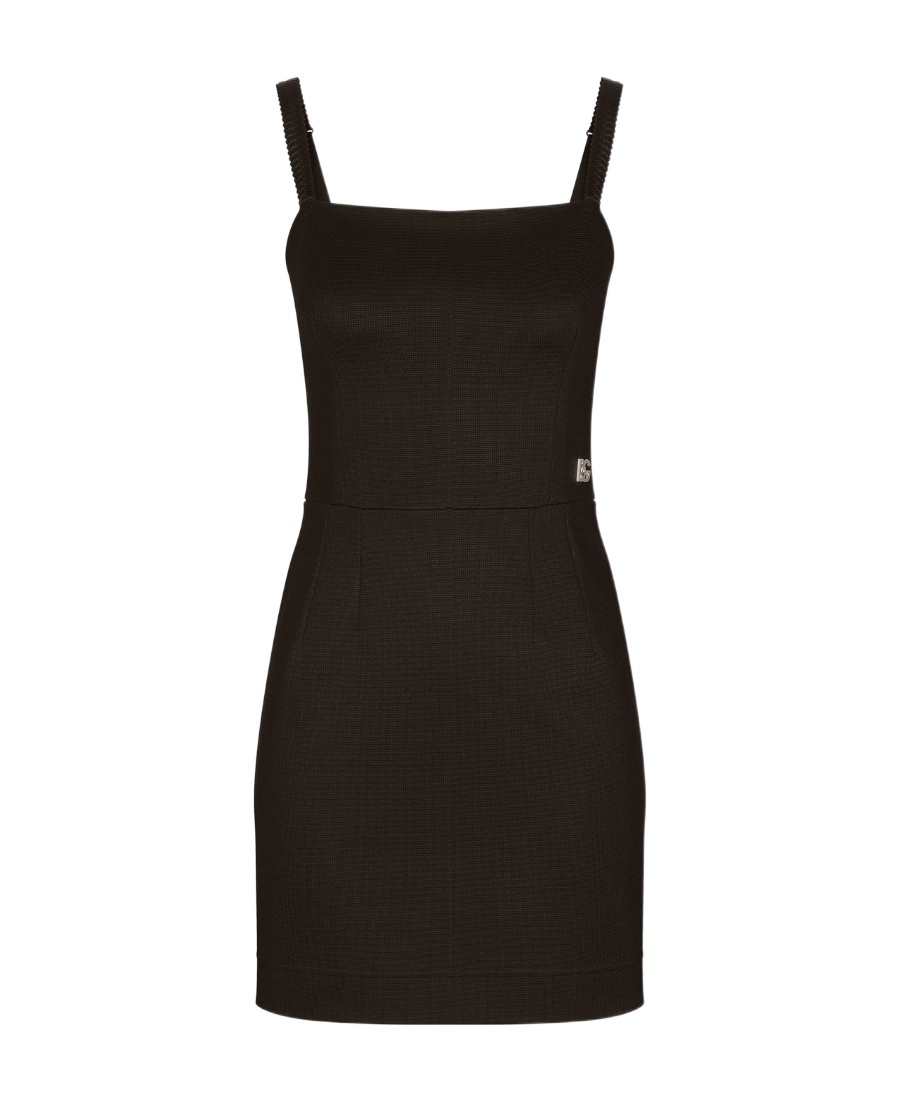 Dolce & Gabbana Logo Plaque Sleeveless Mini Dress In Brown
