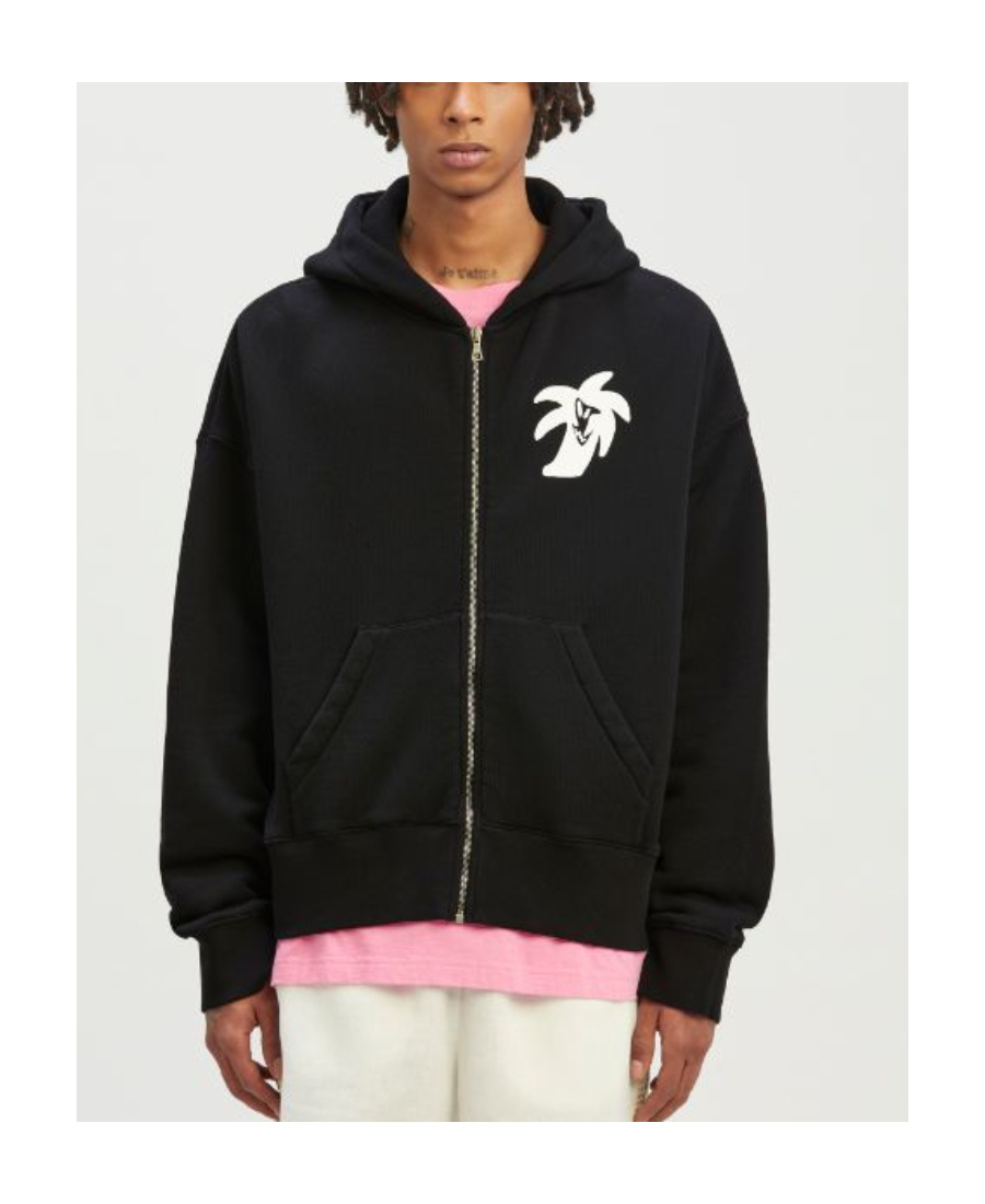 Palm Angels Logo-print Zip-up Hoodie In Black