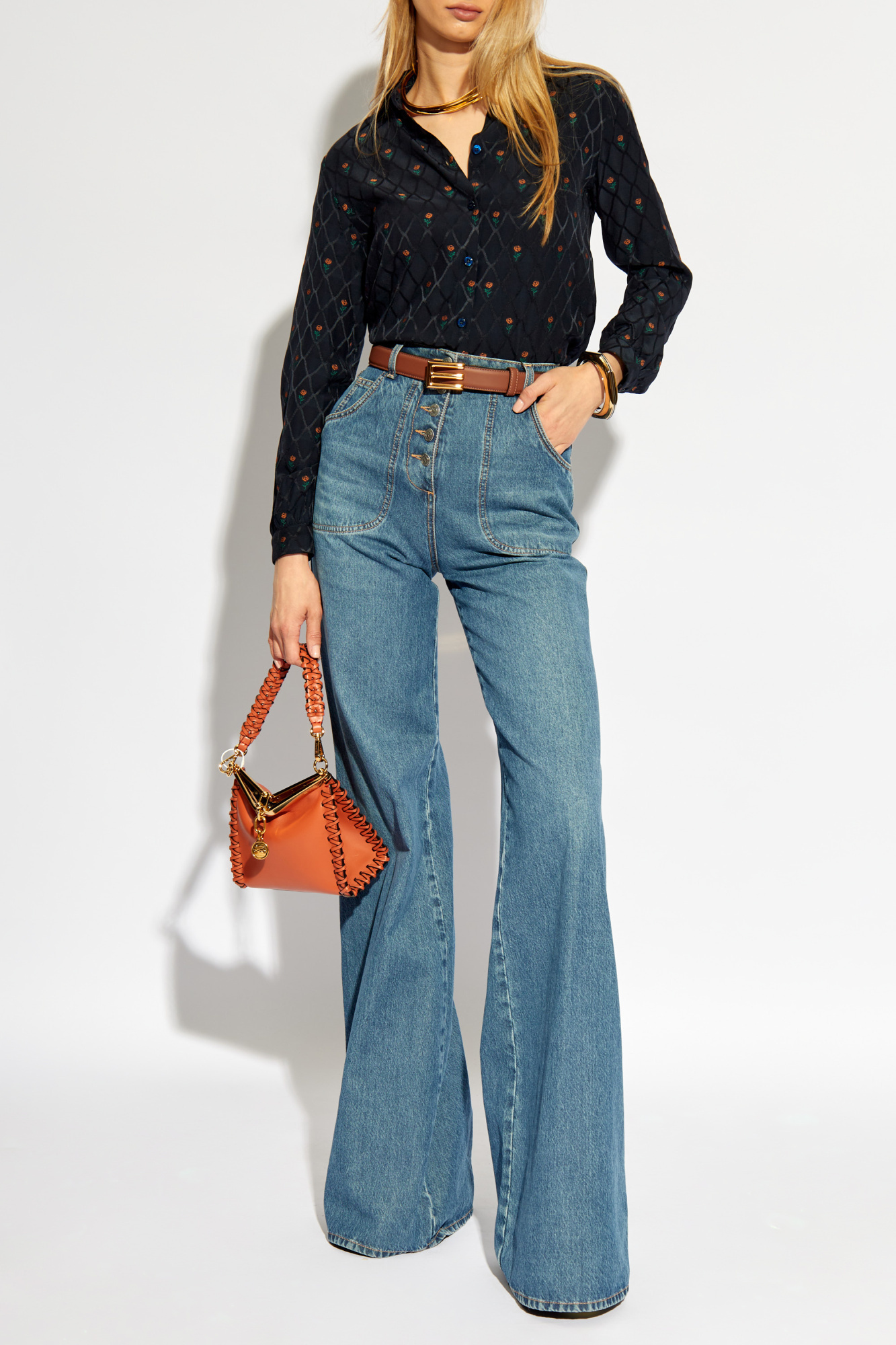 Etro Floral Diamond Grid Shirt In Black