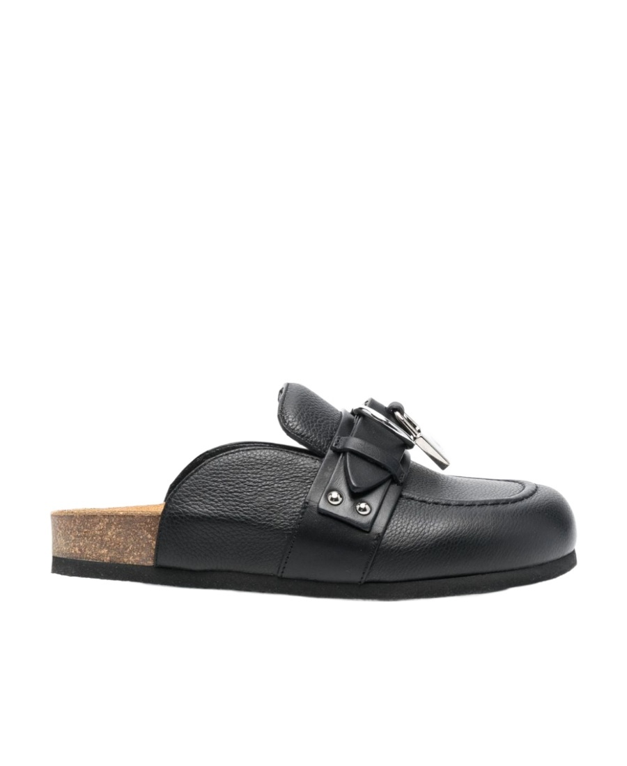 Jw Anderson Padlock-detail Leather Mules In Black