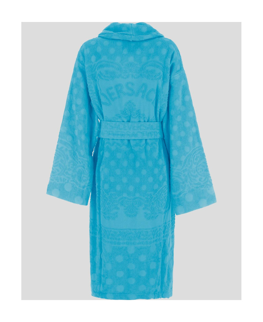 Versace La Vacanza Baroque Bathrobe In Blue