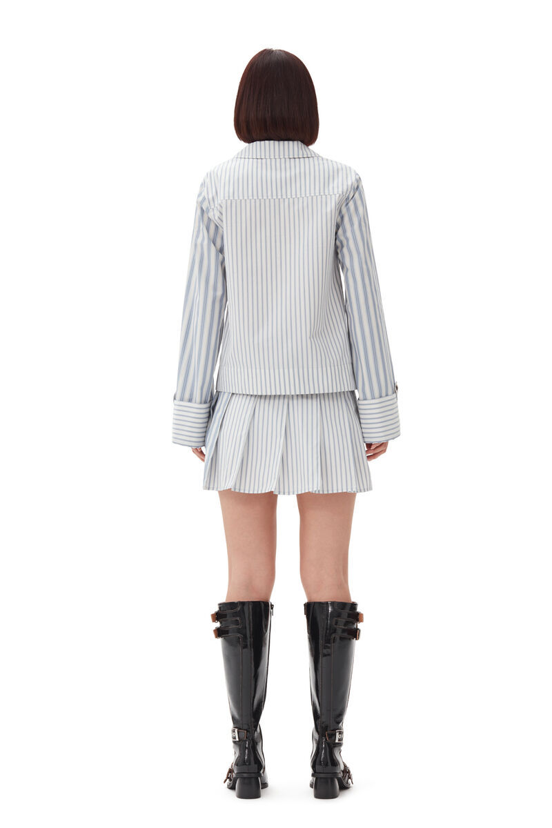 Ganni Striped Pleated Mini Skirt In White