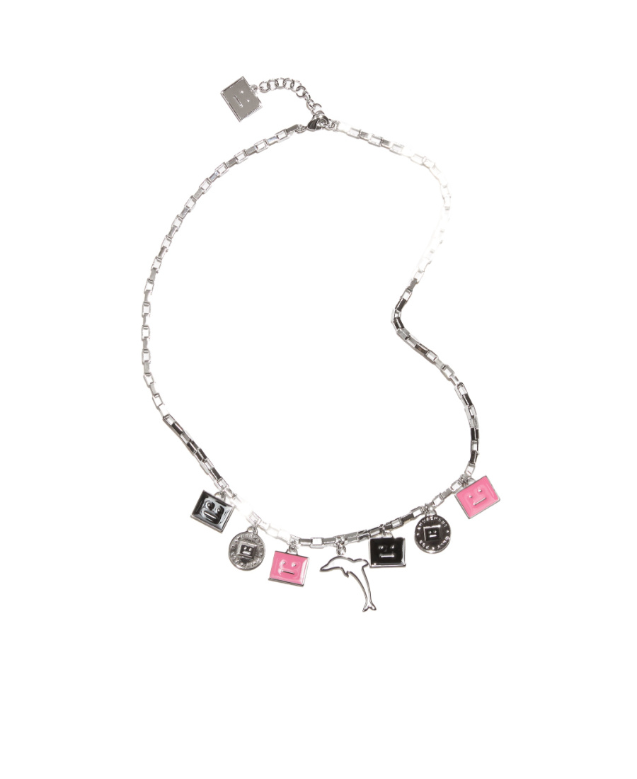 Acne Studios Face-plaque Cable-link Necklace In White