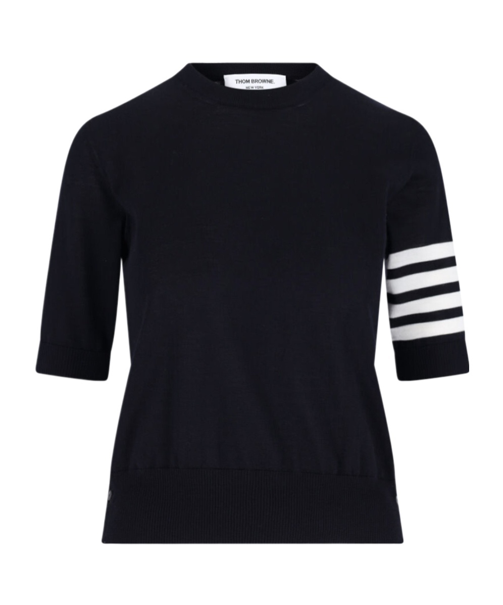 Thom Browne Ribbed Hem Crewneck Short Sleeves Striped Sleeve