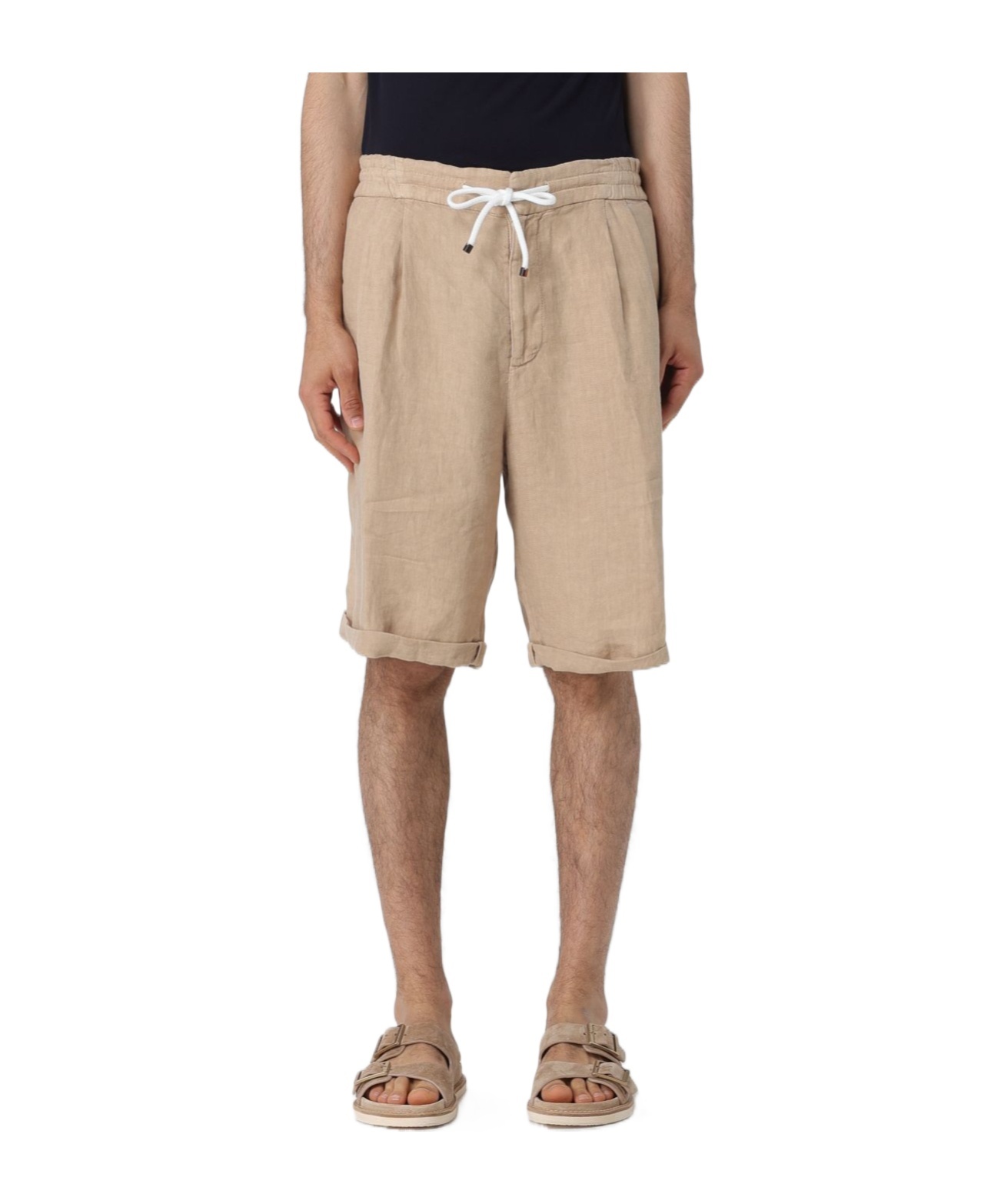 Brunello Cucinelli Interlock-twill Linen Shorts In Nude