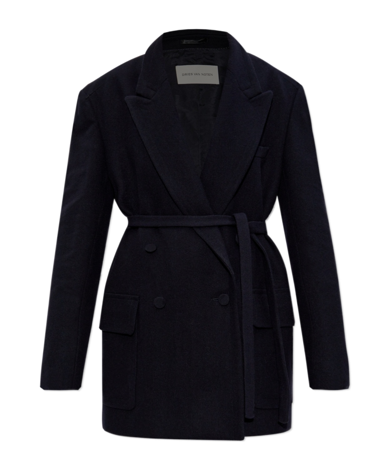 Dries Van Noten Wool Blend Double-breasted Coat In Black