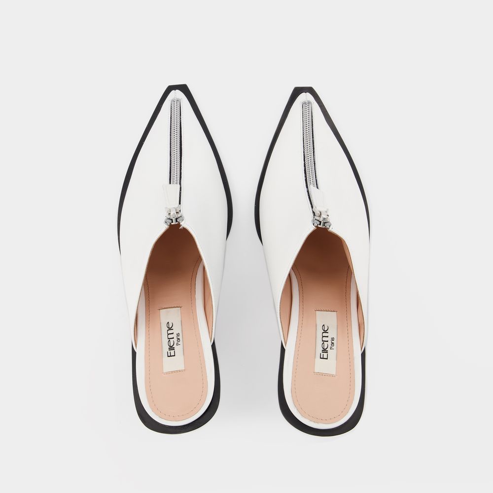 Elleme Paris Eclair-zip 85mm Leather Mules In White