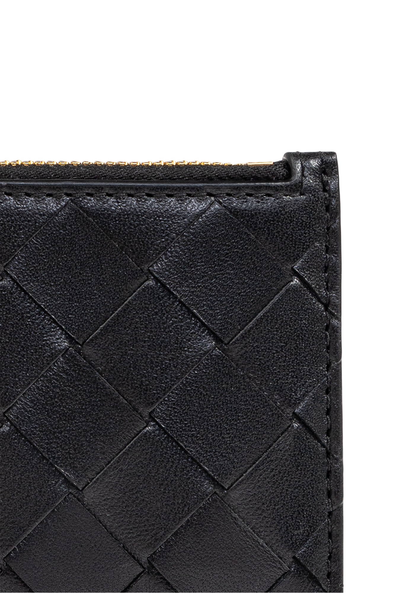 Bottega Veneta Intrecciato Leather Zip Card Case In Black