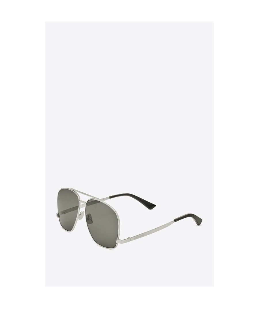 Saint Laurent Silver Aviator Sunglasses In Gray