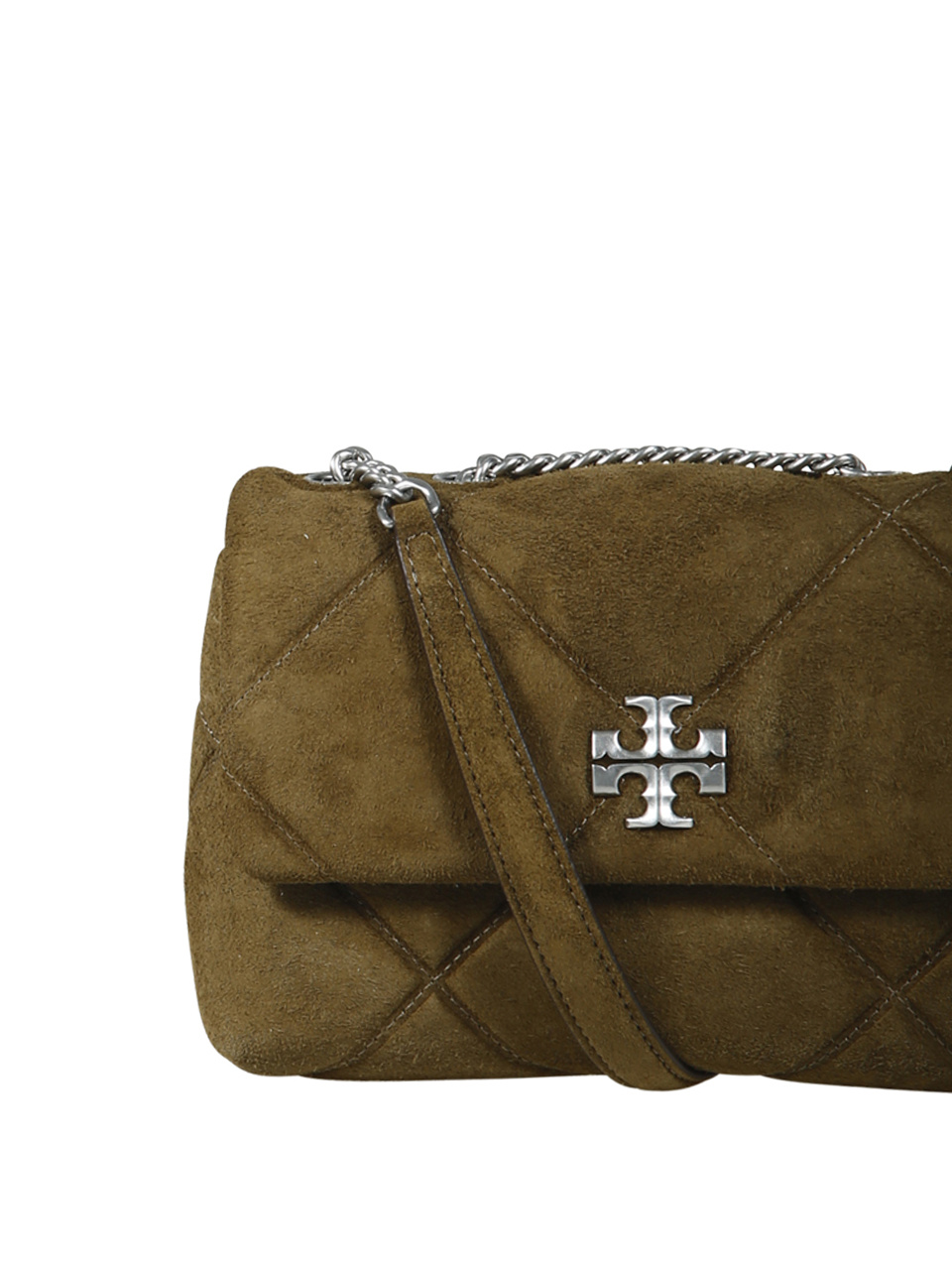 Tory Burch Kira Diamond Quilt Suede Small Convertible Shoulder Bag In Green
