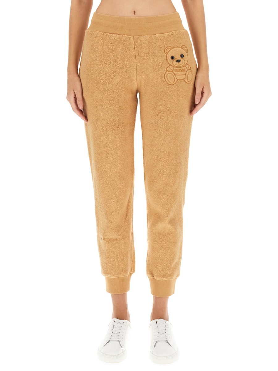 Moschino Teddy-bear Detail Cropped Trousers In Nude