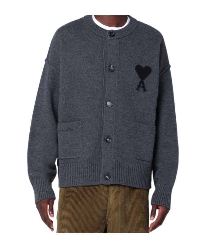 Ami Alexandre Mattiussi Ami Paris Grey Ami De Coeur Cardigan Men In Blue