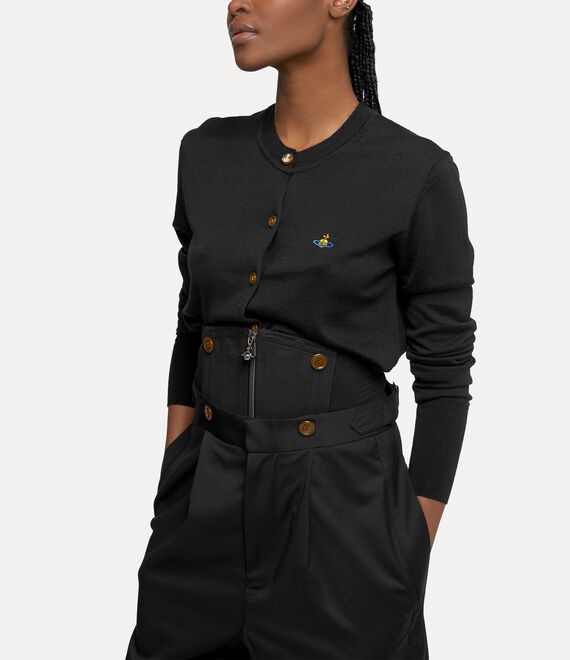 Shop Vivienne Westwood Logo Embroidered Wool Knitted Cardigan In Black