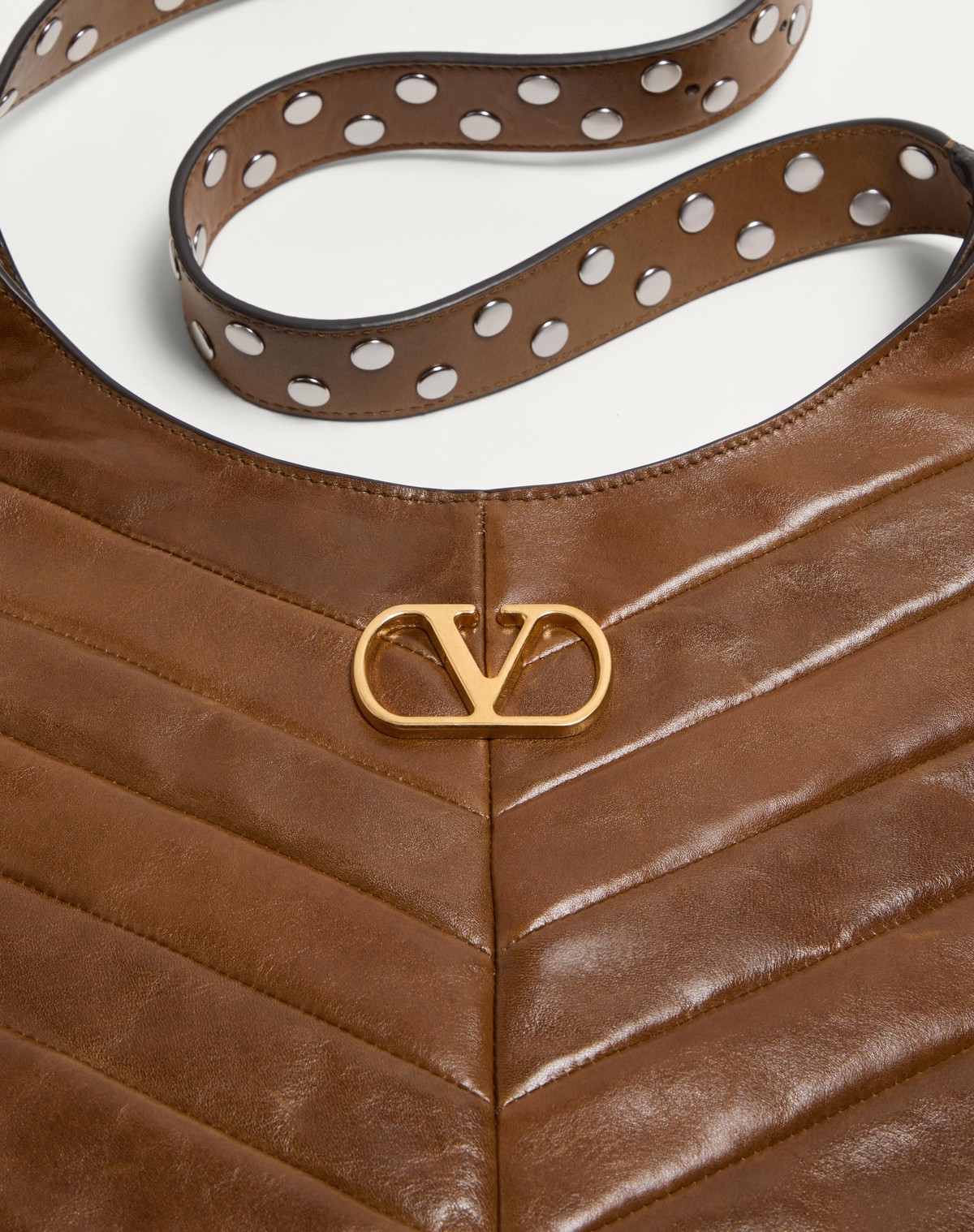 Valentino Garavani  Garavani Hoboho Small Hobo Bag In Chevron-patterned Nappa Leather Woman In Brown