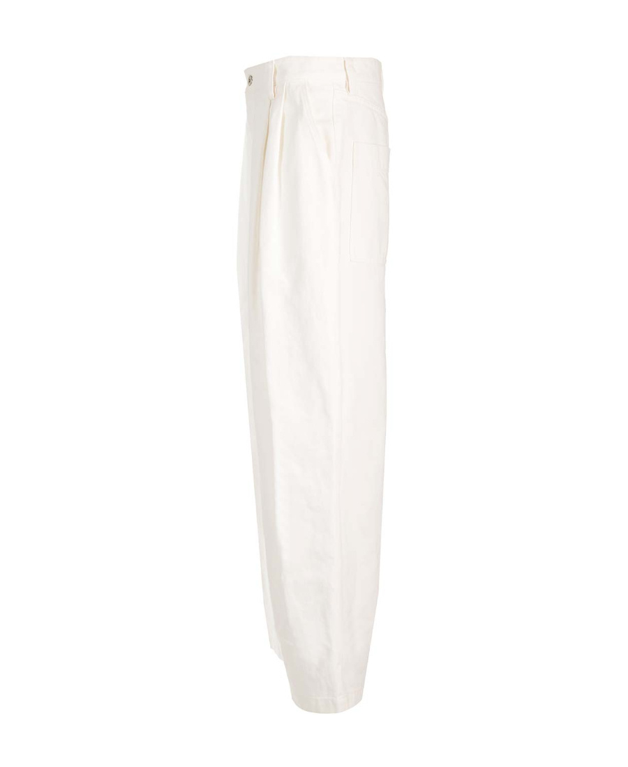 BOTTEGA VENETA WHITE PLEATED DENIM TROUSERS