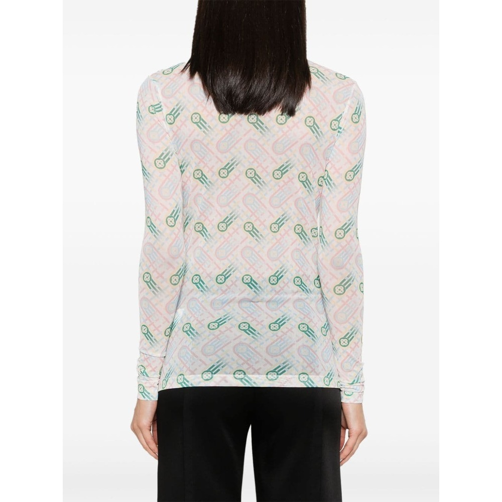 Casablanca Printed Mesh Top Pastel Ping Pong Monogram In White