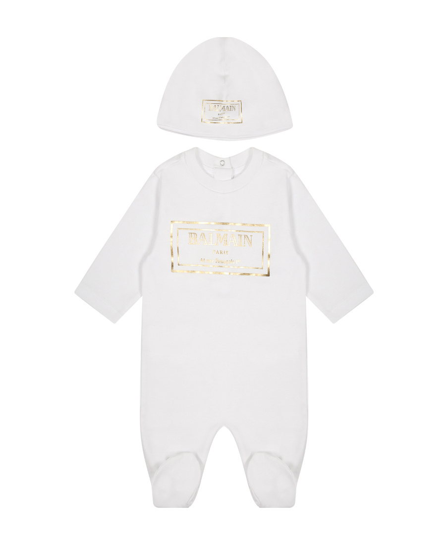 Balmain Pajamas, Hat, Bib Set In White
