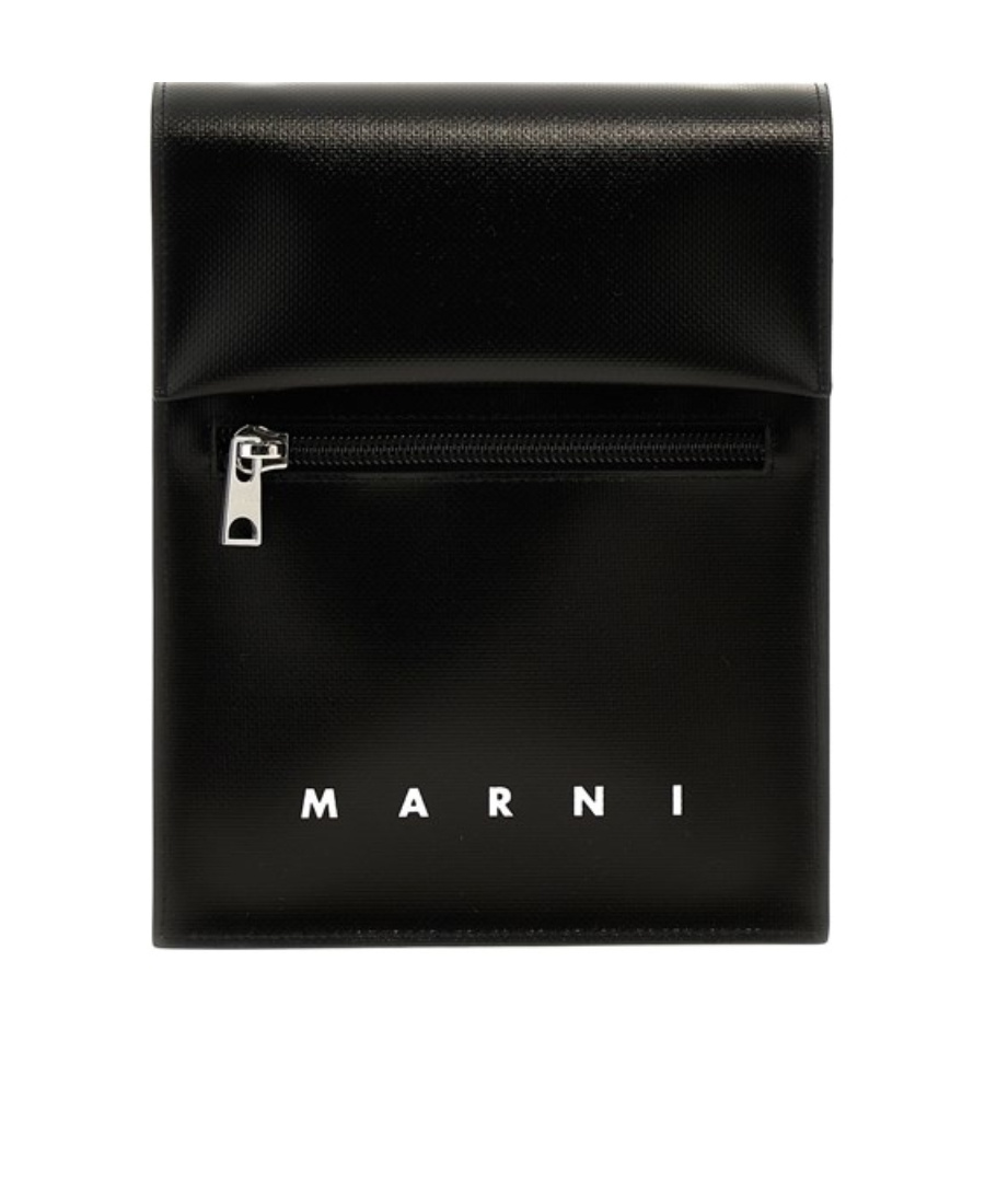 Marni Logo-print Press-stud Fastening Shoulder Bag In Black