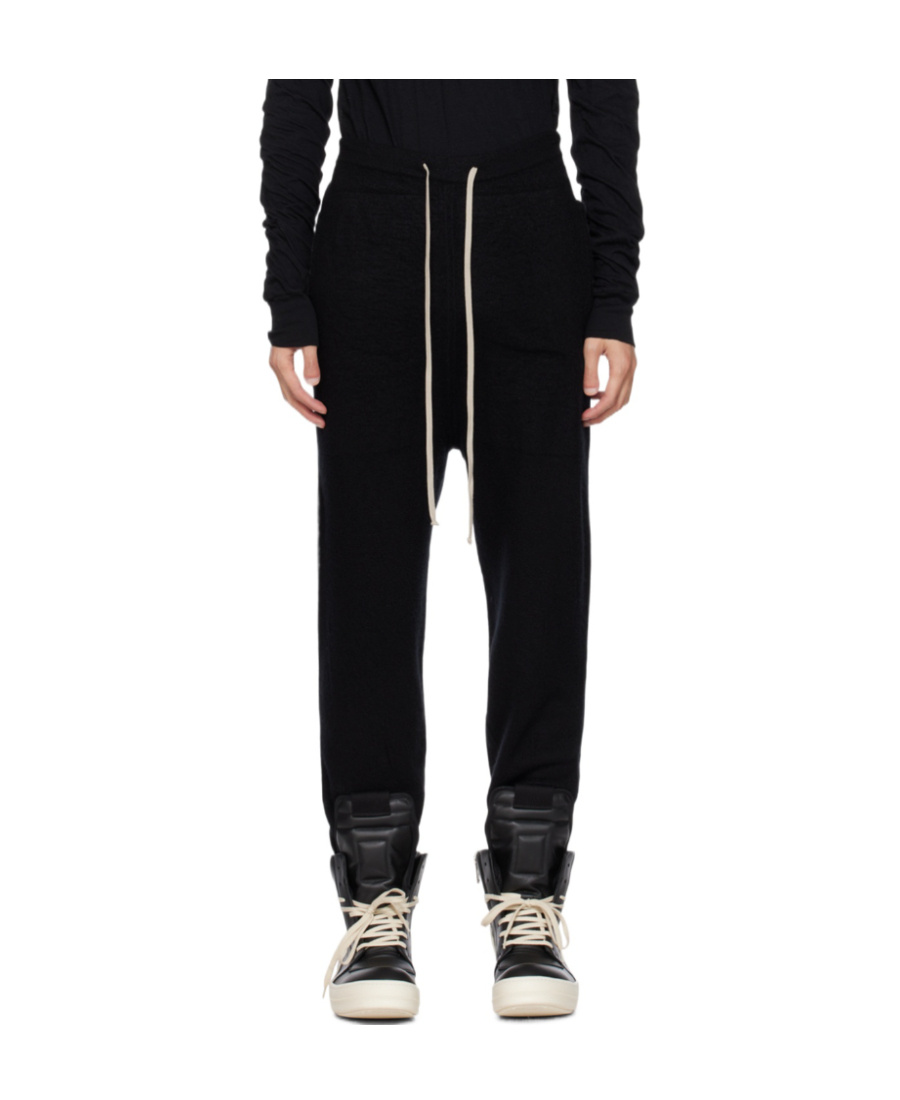 Rick Owens Mens Black Drawstring-waist Relaxed-fit Cotton Trousers In Black