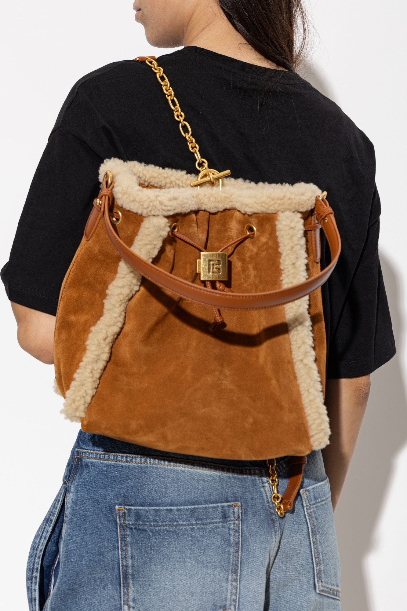 Balmain Drawstring Backpack In Brown