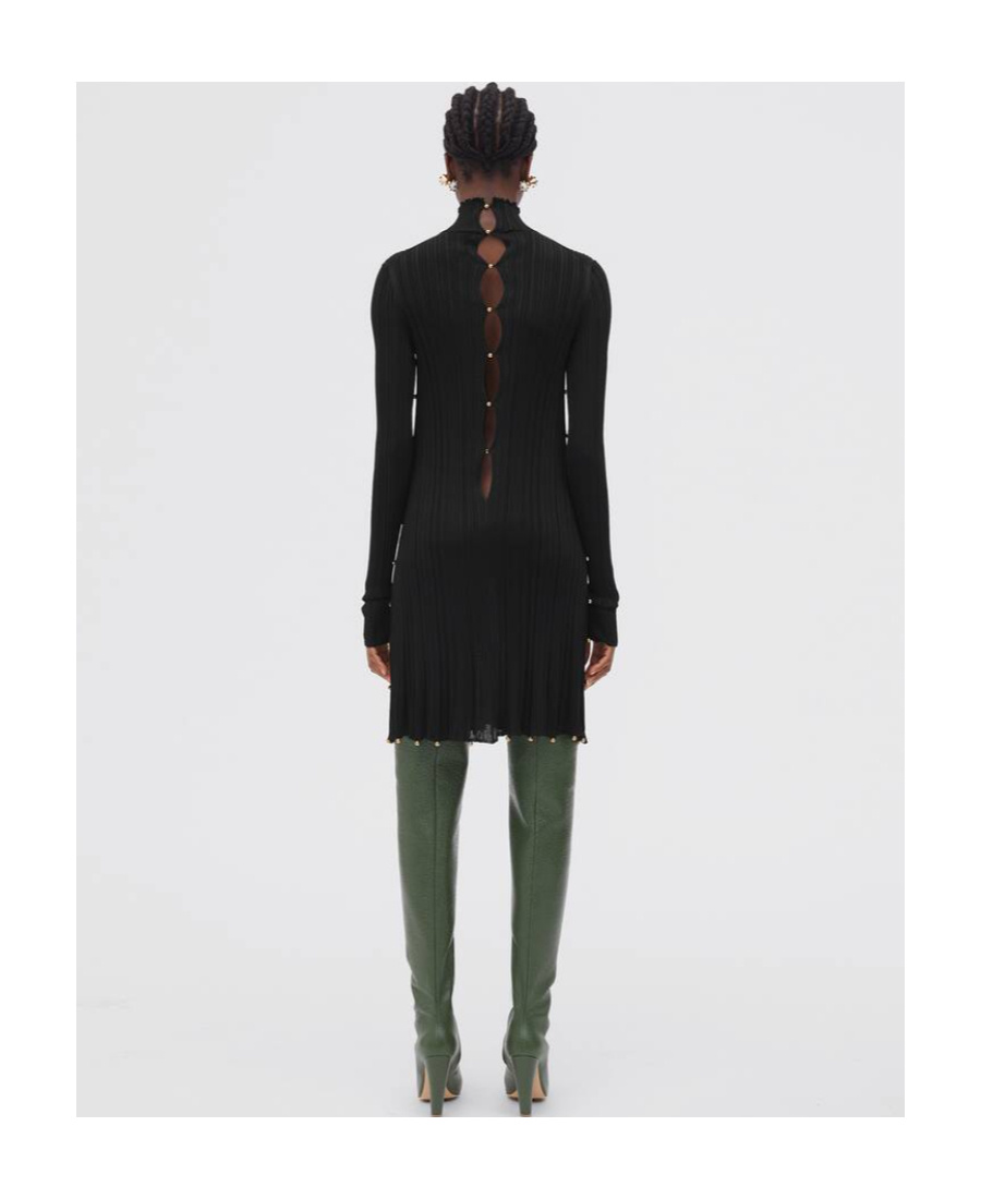 BOTTEGA VENETA STUD-DETAIL RIB-KNIT MINI DRESS