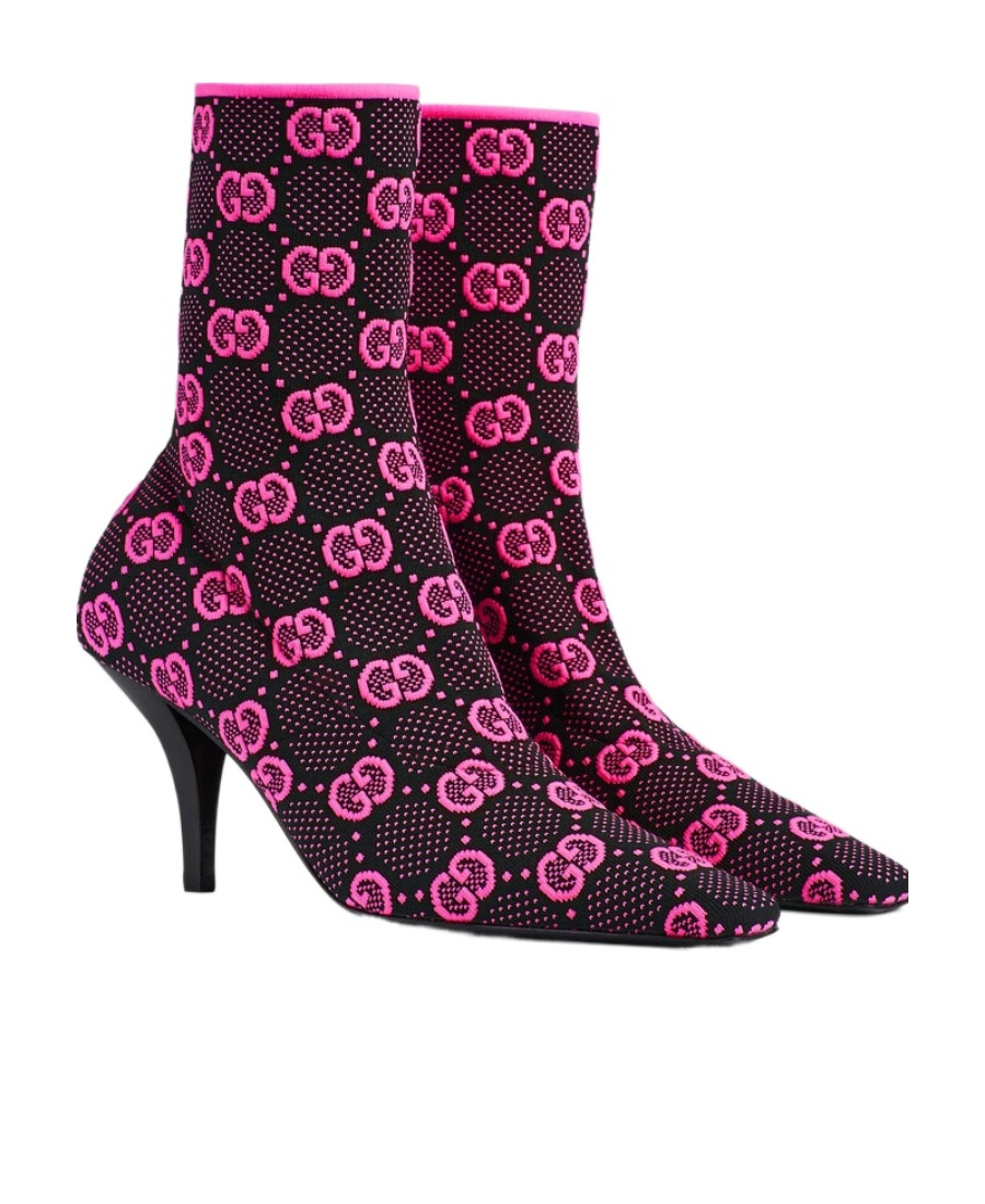 Gucci Stretch Fabric Stiletto Heel Ankle Boots In Black