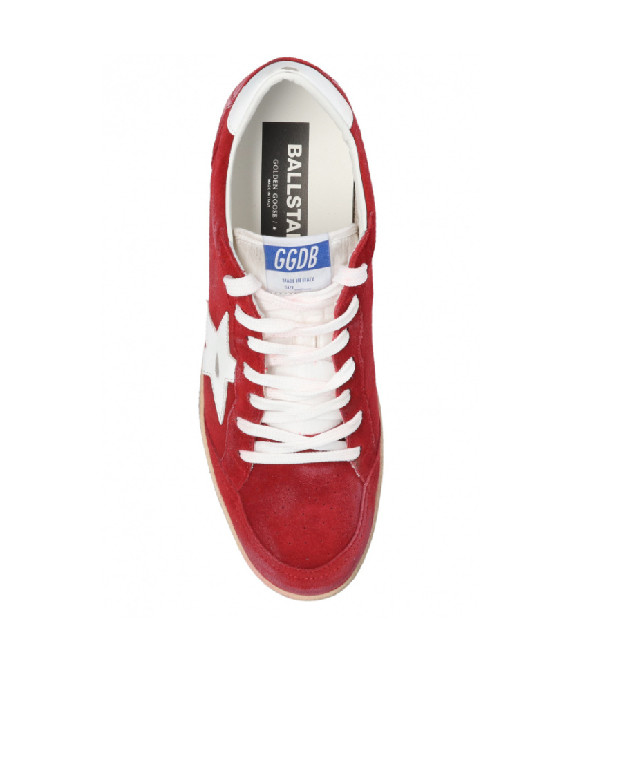 Golden Goose Ball Star Sneakers In Dark Red Suede With White Leather Star And Heel Tab In Red