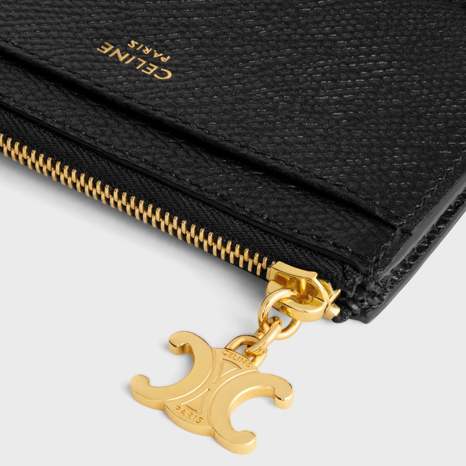 Celine Grain Triomphe Zipper Card Bag In Black