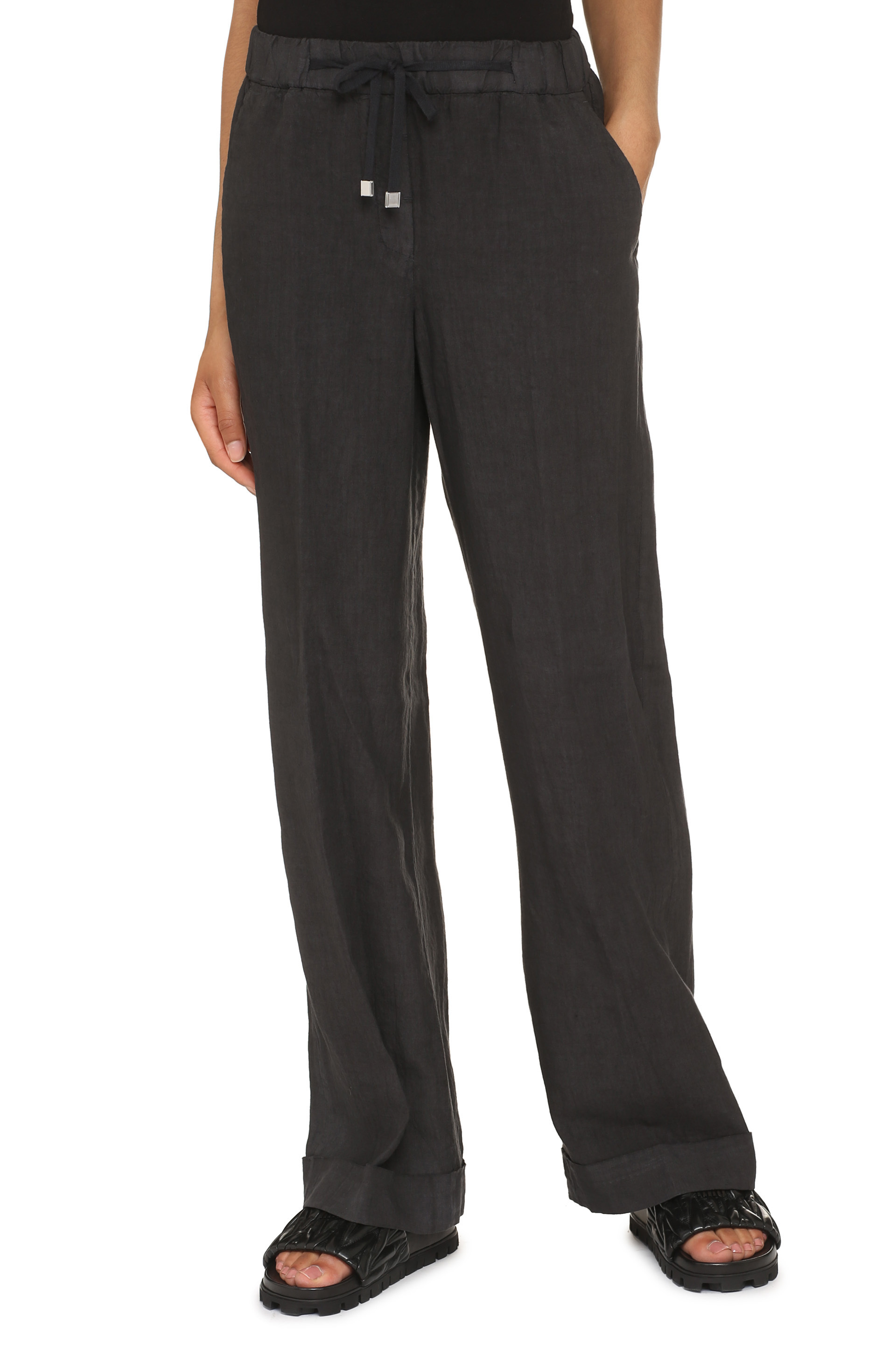 Peserico Elastic Waist Casual Pants In Black
