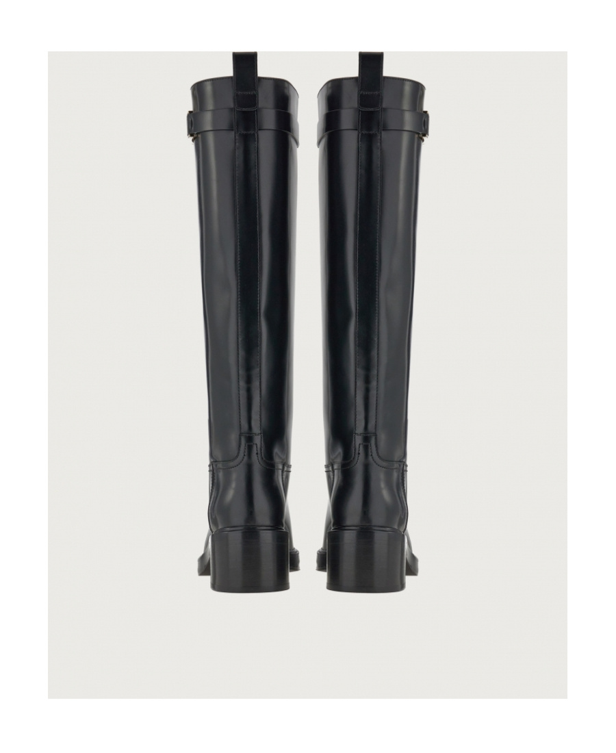 Ferragamo Textured Leather Roly Under The Knee Boots In Black