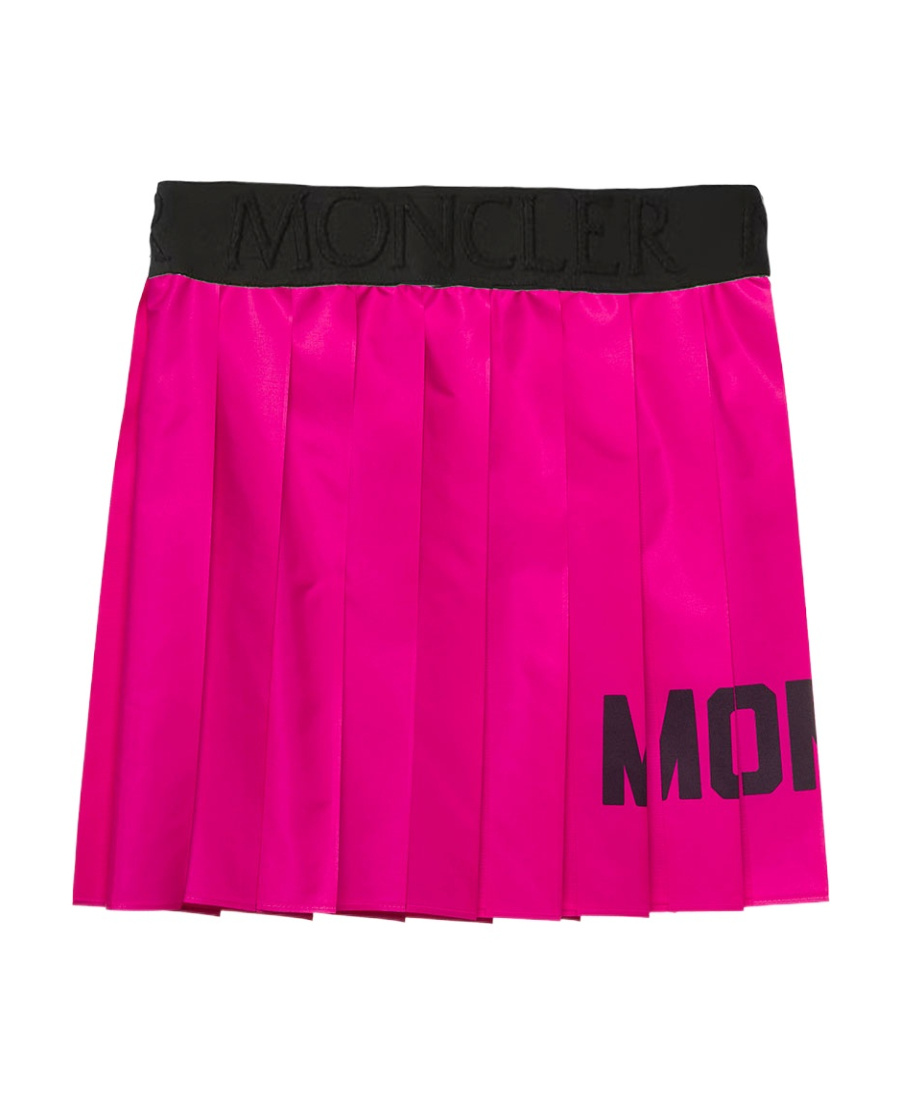 Moncler Fuchsia Pleated Skirt With Contrasting Logo Print In Fabric Girl In Pink