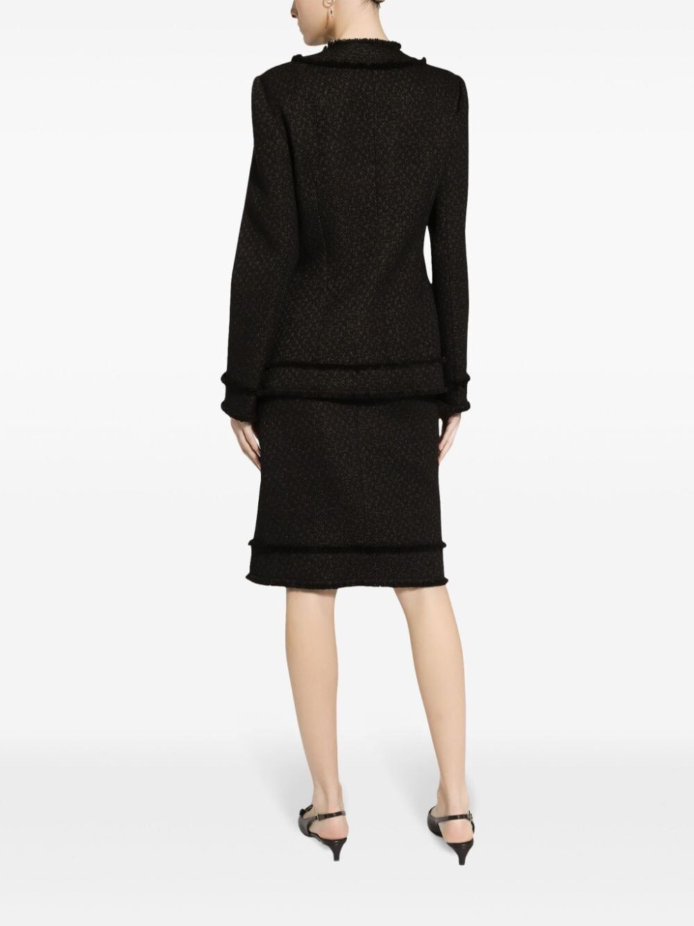 Dolce & Gabbana Black Single-breasted Jacket With Branded Button In Tweed Woman In Black