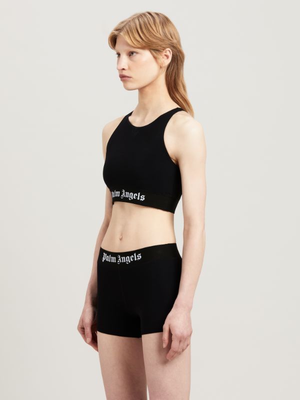 Shop Palm Angels Logo-tape Racerback Cropped Top In Black