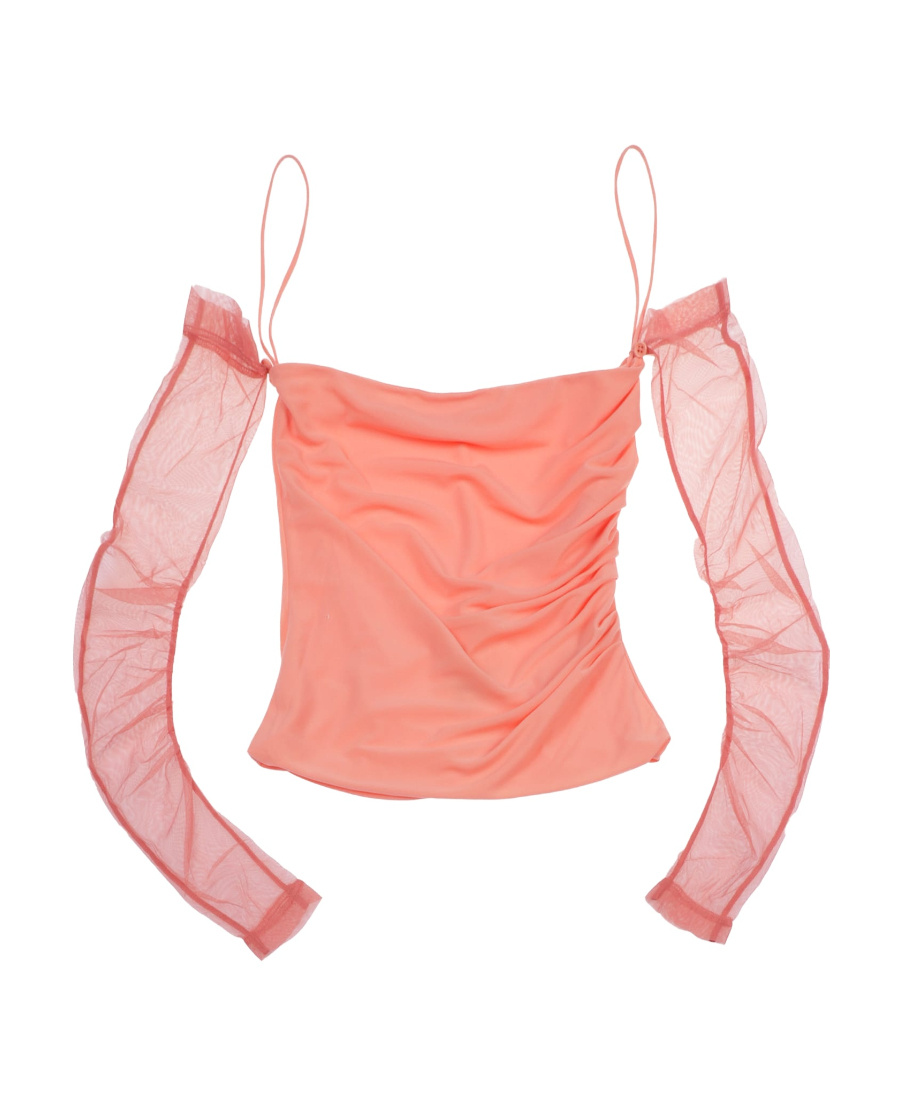 Helmut Lang Sheer Off-the-shoulder Top In Pink
