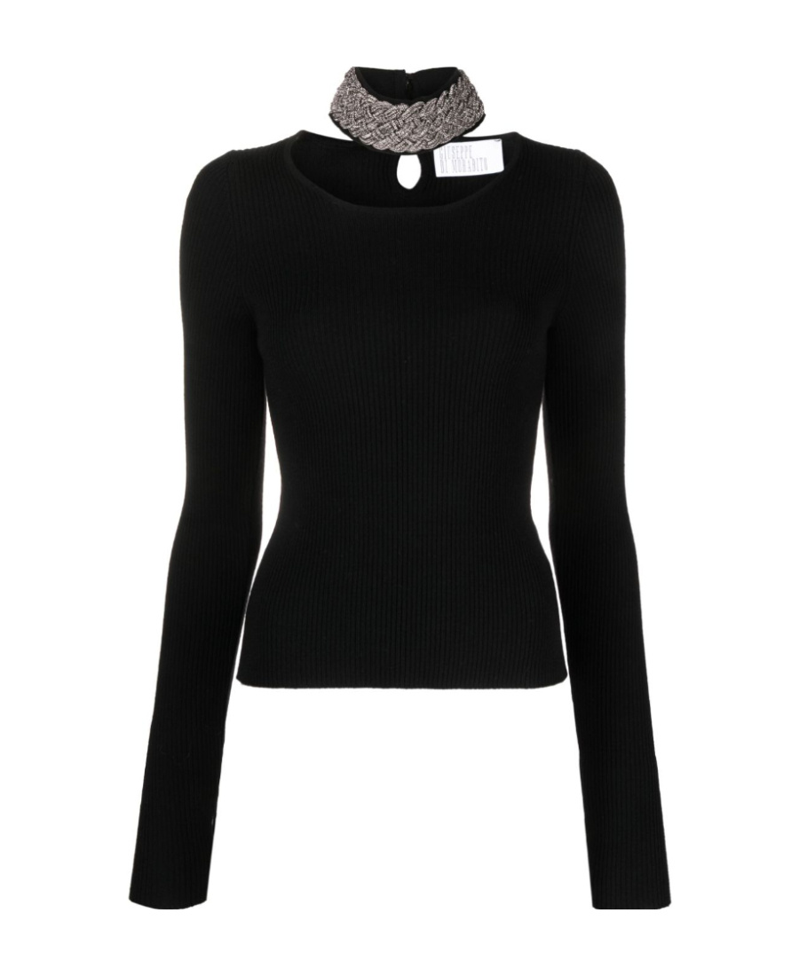 Giuseppe Di Morabito Crystal-embellished Ribbed-knit Jumper In Black