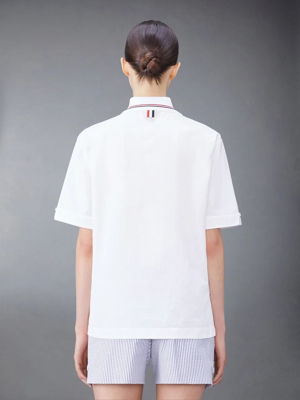 Thom Browne Striped Collar Embroidery Polo Shirt In White