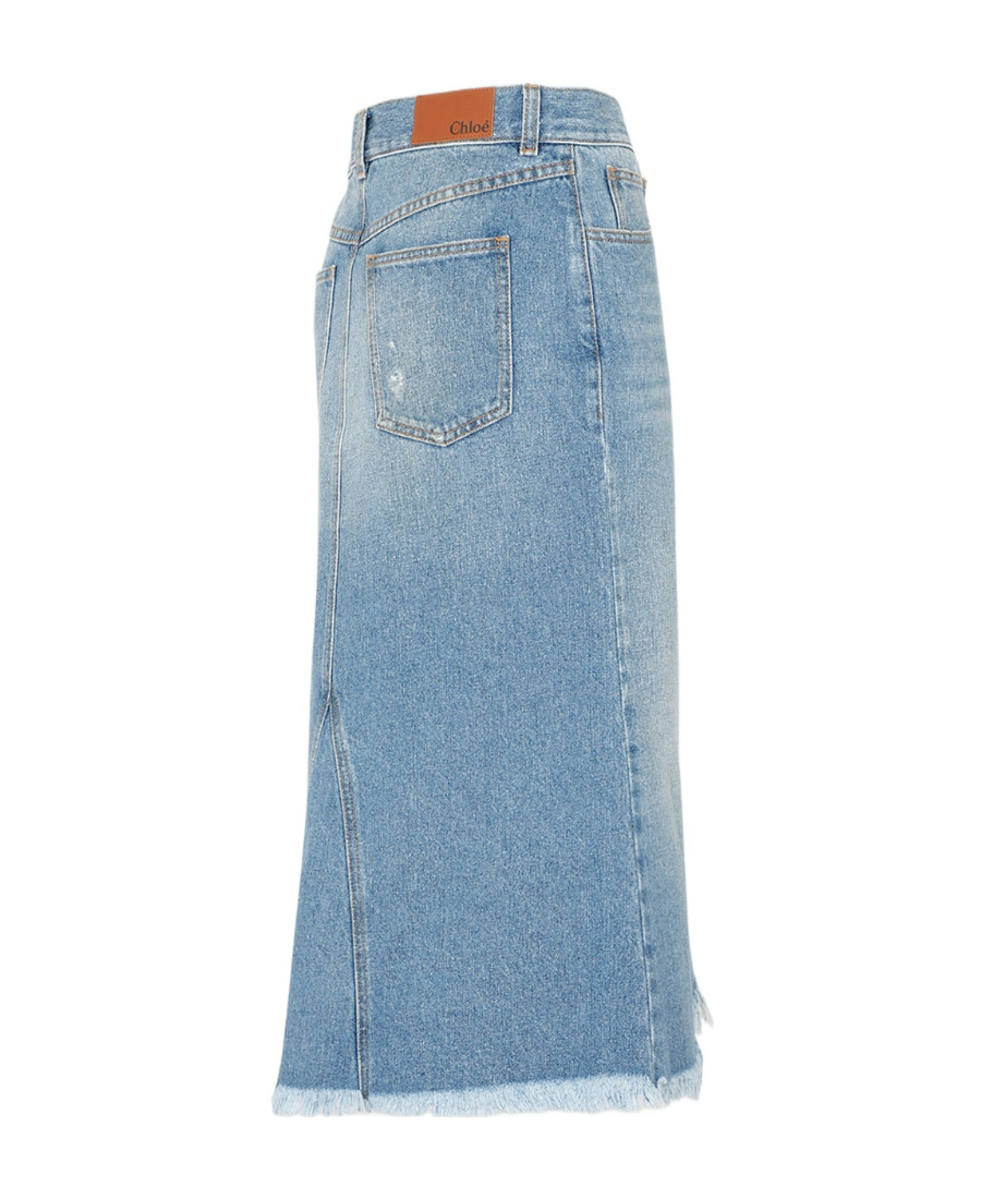 Chloé Asymmetrical Hem Denim Skirt In Blue