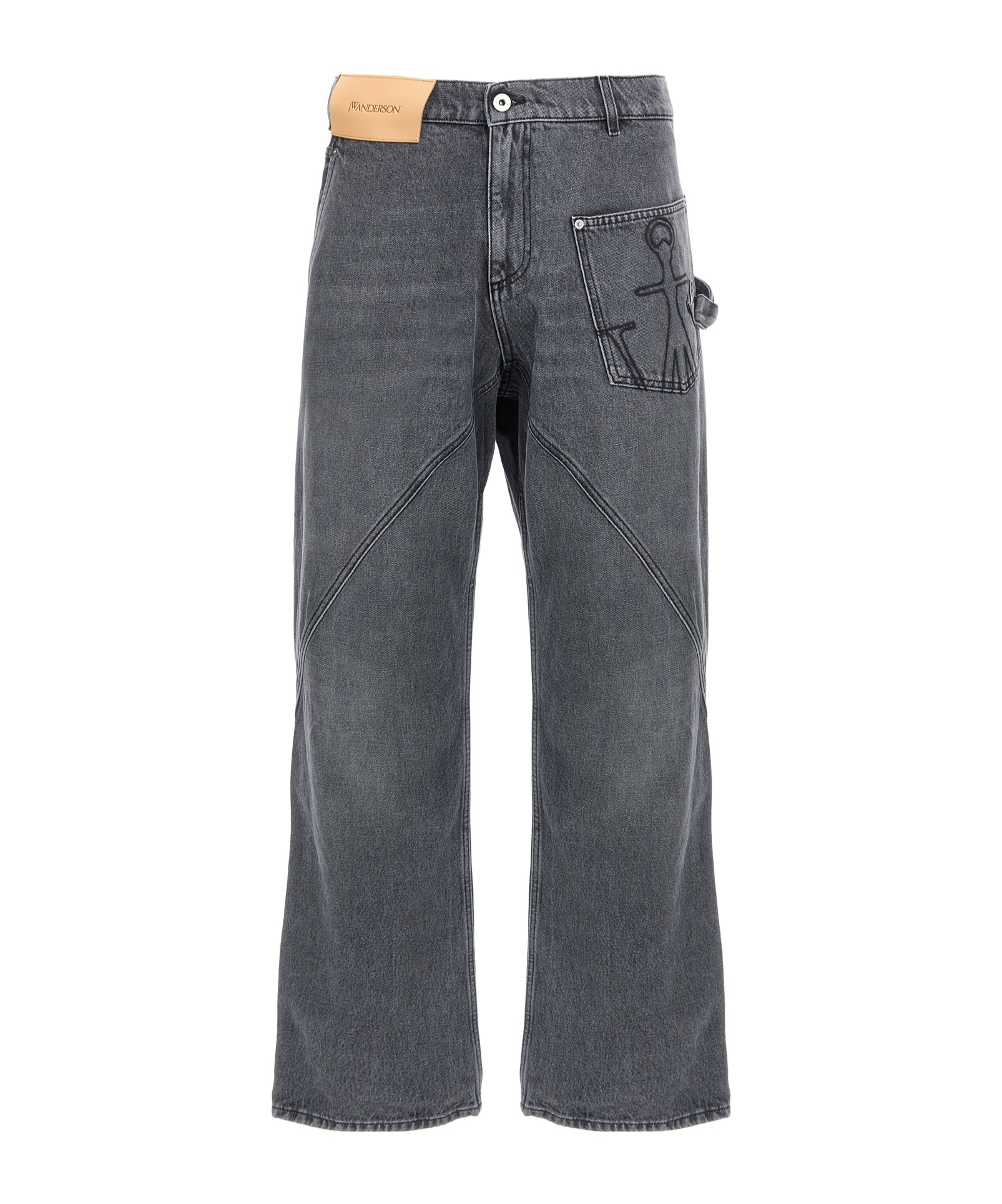Jw Anderson J. W. Anderson Relaxed Fit Grey Jeans With Diagonal Stitching And Embroidered Logo In Gray